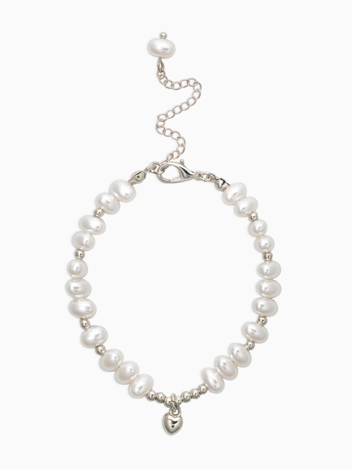 Браслет из бусин «Жемчуг. Рисовая жемчужина с сердцем», L=18 см, белый в серебре - Фото 1