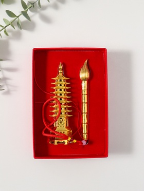 Набор нэцкэ фигурок 2 шт. «Пагода литературы», металл под золото, подарочные