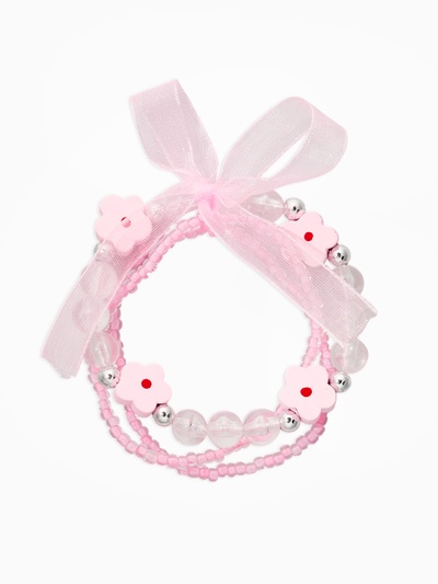 Набор детских браслетов 3 шт. «Выбражулька. Цветок» с бантом, d=6 см бело-розовый