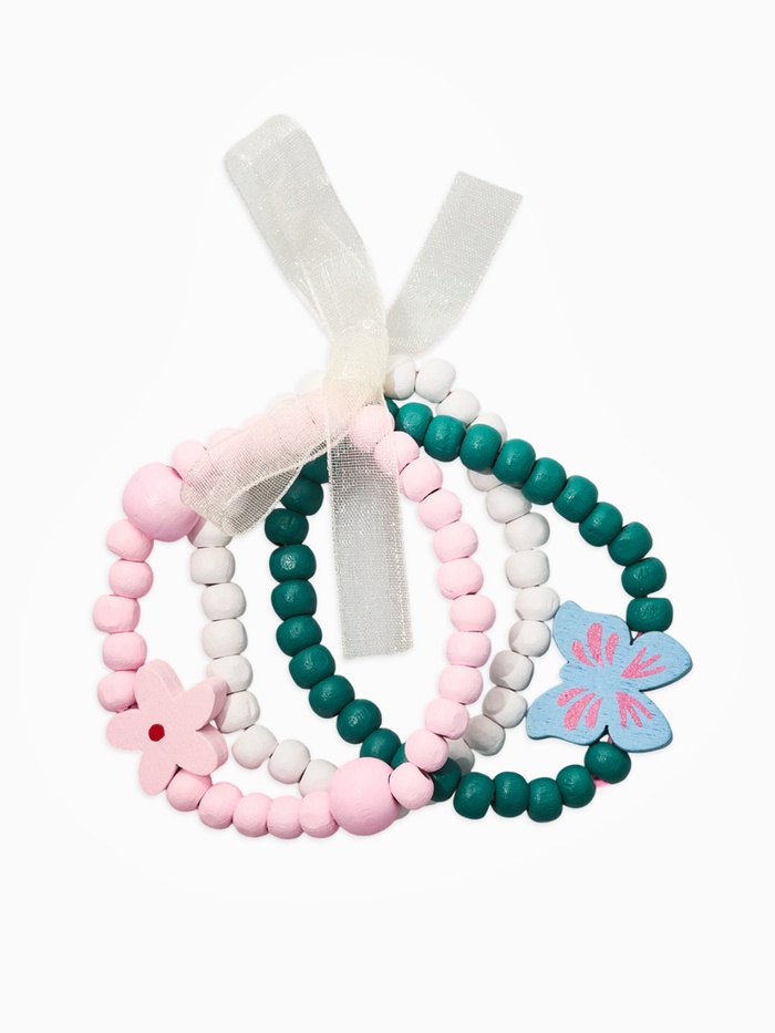 Набор детских браслетов 3 шт. «Выбражулька. Бабочка» с бантом, d=6 см, розово-зеленый - Фото 1