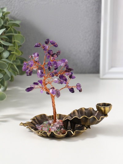 Подставка под благовония «Лягушка в фонтане у дерева», 72 камня, 8.5×13×15 см