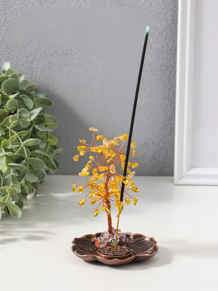 Подставка под благовония «Дерево на цветке», жёлтый, 72 камня, 9×9×13.5 см - Фото 1