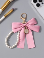 Брелок для ключей на карабине «Двойной бант с жемчугом и подвеской», на сумку, рюкзак, розово-белый 13×8.5×1 см - Фото 2