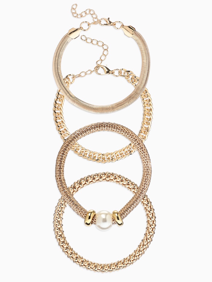 Браслеты «Стиль. Плетение и Звенья», набор 4 шт. L=17 см, белый в золоте - Фото 1