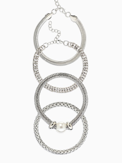 Браслеты «Стиль. Плетение и Звенья», набор 4 шт. L=17 см, белый в серебре