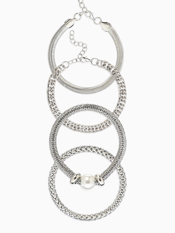 Браслеты «Стиль. Плетение и Звенья», набор 4 шт. L=17 см, белый в серебре - Фото 1