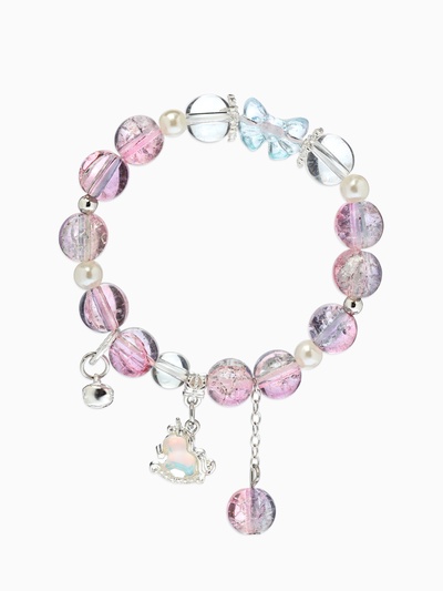 Браслет с подвесками «Сахарный. Лошадка», шар №10/8, d=6 см, фиолетово-розовый в серебре