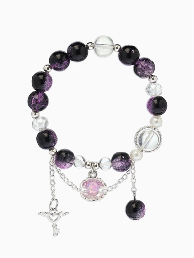 Браслет с подвесками «Сахарный. Ракушка», шар №10/8, d=6 см, чёрный, фиолетовый в серебре