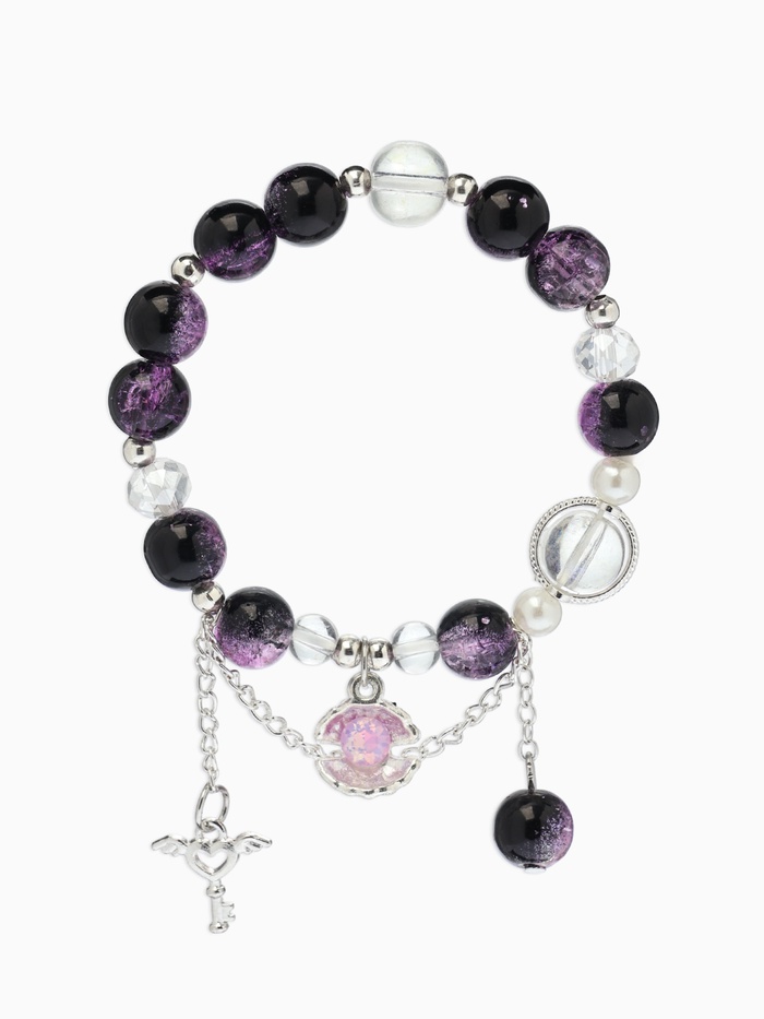 Браслет с подвесками «Сахарный. Ракушка», шар №10/8, d=6 см, чёрный, фиолетовый в серебре - Фото 1