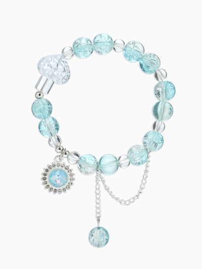 Браслет-пружинка «Жемчуг. Сахарный. Диск и сердечко», шар №10, d=6 см, белый, голубой в серебре