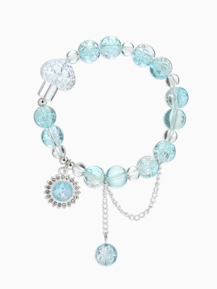 Браслет-пружинка «Жемчуг. Сахарный. Диск и сердечко», шар №10, d=6 см, белый, голубой в серебре - Фото 1