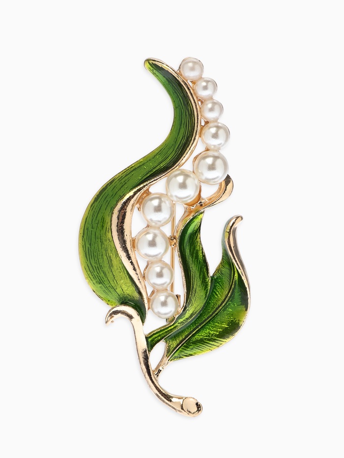 Брошь «Стручок гороха», белый, зелёная в золоте - Фото 1