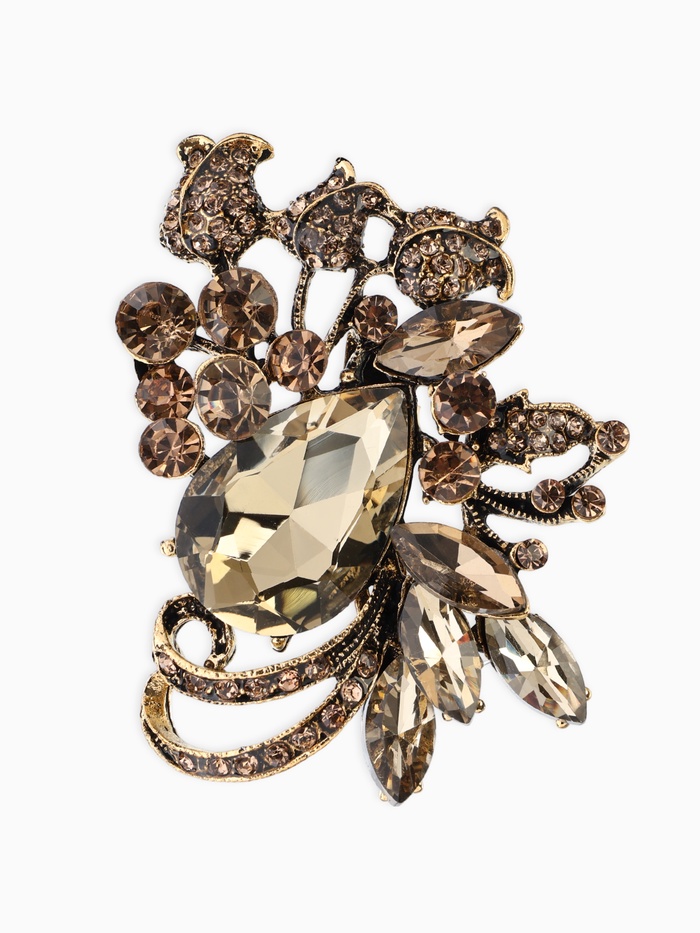 Брошь «Императрица. Бутоны роз», светло-коричневая в чернёном золоте