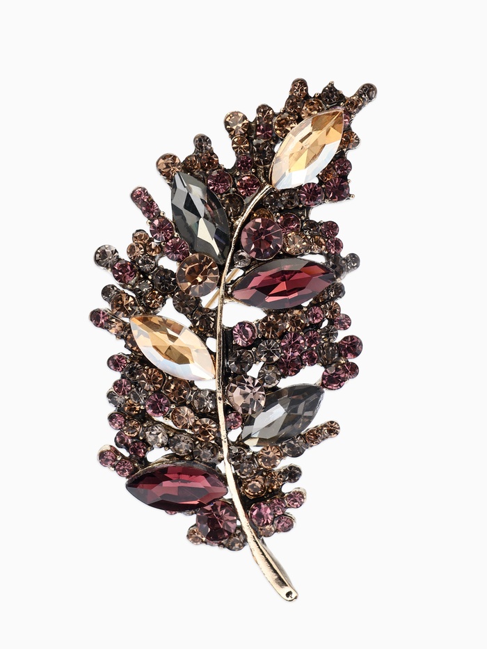 Брошь «Императрица. Лист», бордово-коричневая в чернёном золоте