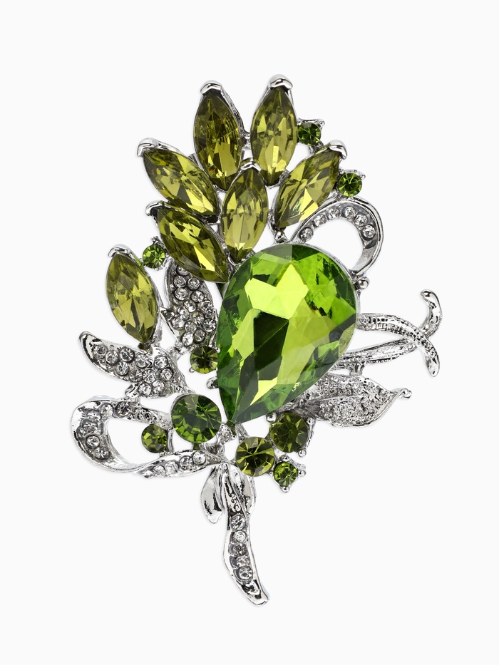 Брошь «Императрица. Букет», светло-зелёная в серебре - Фото 1