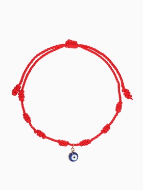 Браслет-оберег «Красная нить. Узел с глазиком», красно-бело-синий