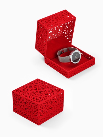 Футляр бархатный под браслет «Куб резной», 10×10×6.5 см, вставка красная, красный