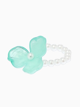 Кольцо бисерное «Цветок трилистник жемчужный», голубой, на резинке, безразмерное
