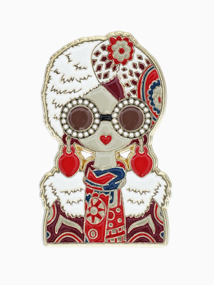 Значок «Русская красавица» с серьгами, цветной в золоте - Фото 1