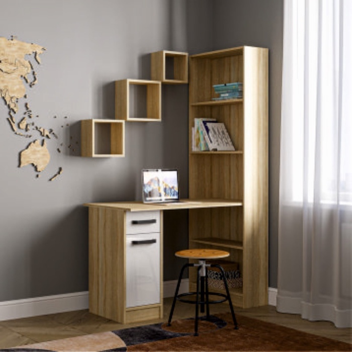 УЦЕНКА Стол письменный СПЛ-2, 1150х600х1828, Дуб сонома/Белый глянец - Фото 1