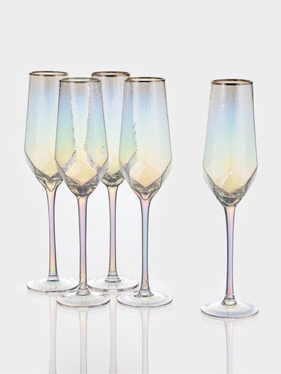 УЦЕНКА Набор бокалов для шампанского 6 шт "Дарио" 180 мл, 7х27,5 см, перламутр