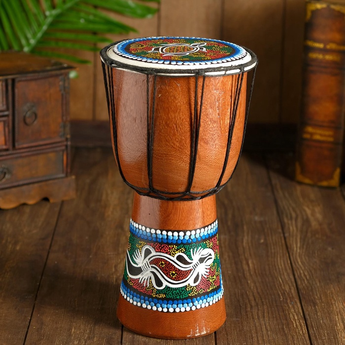 УЦЕНКА Сувенирный музыкальный инструмент «Барабан Джембе ящерица», 14×14×30 см, МИКС - Фото 1