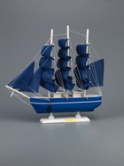 УЦЕНКА Сувенирная модель корабля «Калева», борта синие с белой полосой, паруса синие, 30×7×32 см - Фото 2