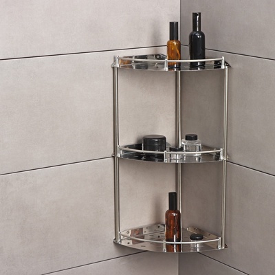 УЦЕНКА Полка угловая 3-х ярусная, 22.5×32×54 см, нержавеющая сталь