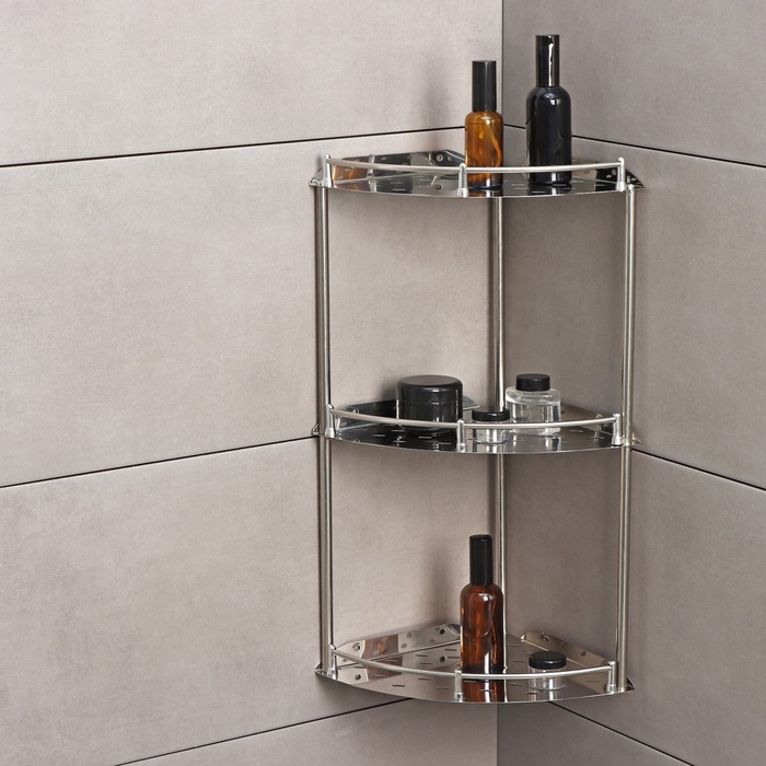 УЦЕНКА Полка угловая 3-х ярусная, 22.5×32×54 см, нержавеющая сталь - Фото 1