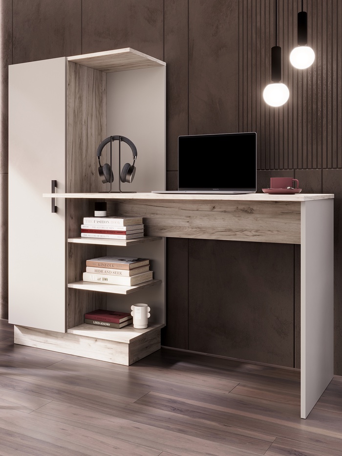 УЦЕНКА Стол компьютерный №1, 1450х502х1350, Кашемир/Крафт серый - Фото 1