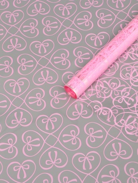 Плёнка для цветов «Бантики», прозрачная/розовая, 0.6×9.3±5% м, 40 мкм, 200 г