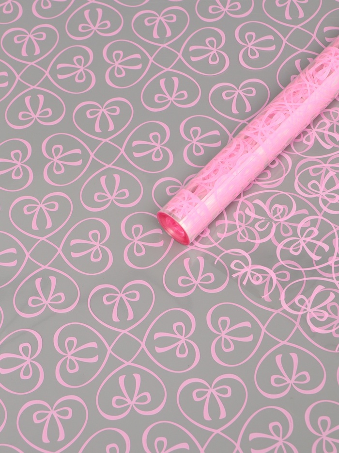 Плёнка для цветов «Бантики», прозрачная/розовая, 0.6×9.3±5% м, 40 мкм, 200 г - Фото 1