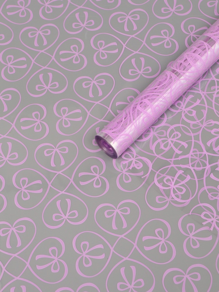 Плёнка для цветов «Бантики», прозрачная/светло- сиреневая, 0.6×9.3±5% м, 40 мкм, 200 г - Фото 1