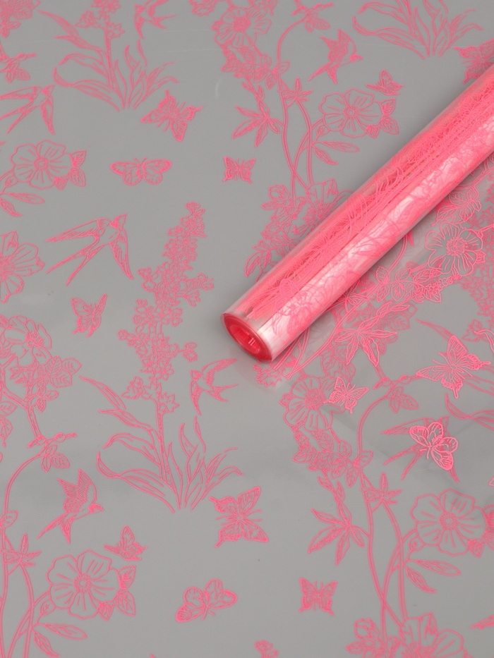 Плёнка для цветов «Ласточки», прозрачный/розовый туманный, 0.6×9.3±5% м, 40 мкм, 200 г - Фото 1