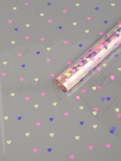 Пленка для цветов «Сердечки конфетти», прозрачный/микс, 0.7×7.6 м, 40 мкм, 200 г