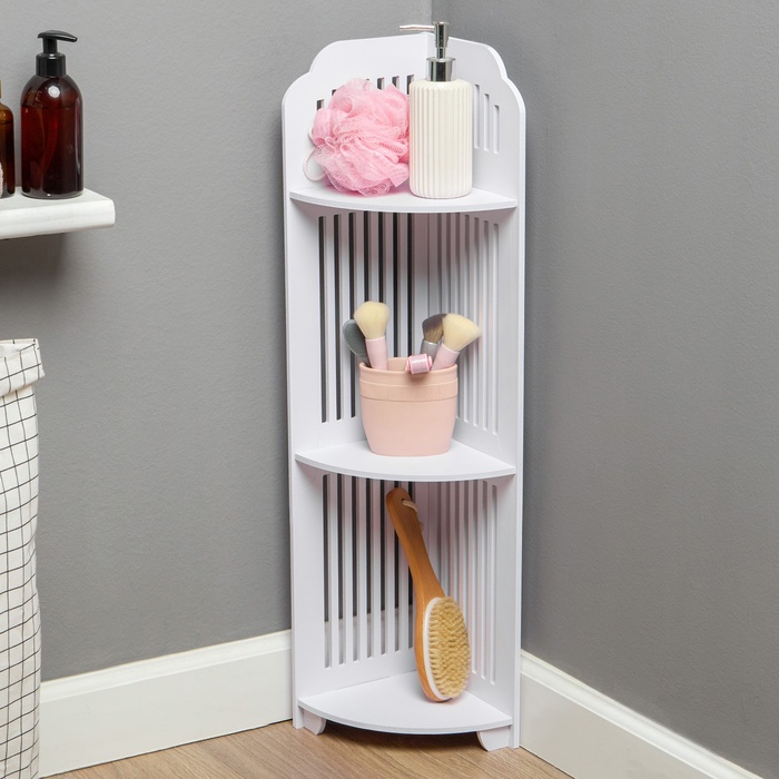 УЦЕНКА Пенал для ванной комнаты, напольный, открытый, угловой 80×20×30, пластик - Фото 1