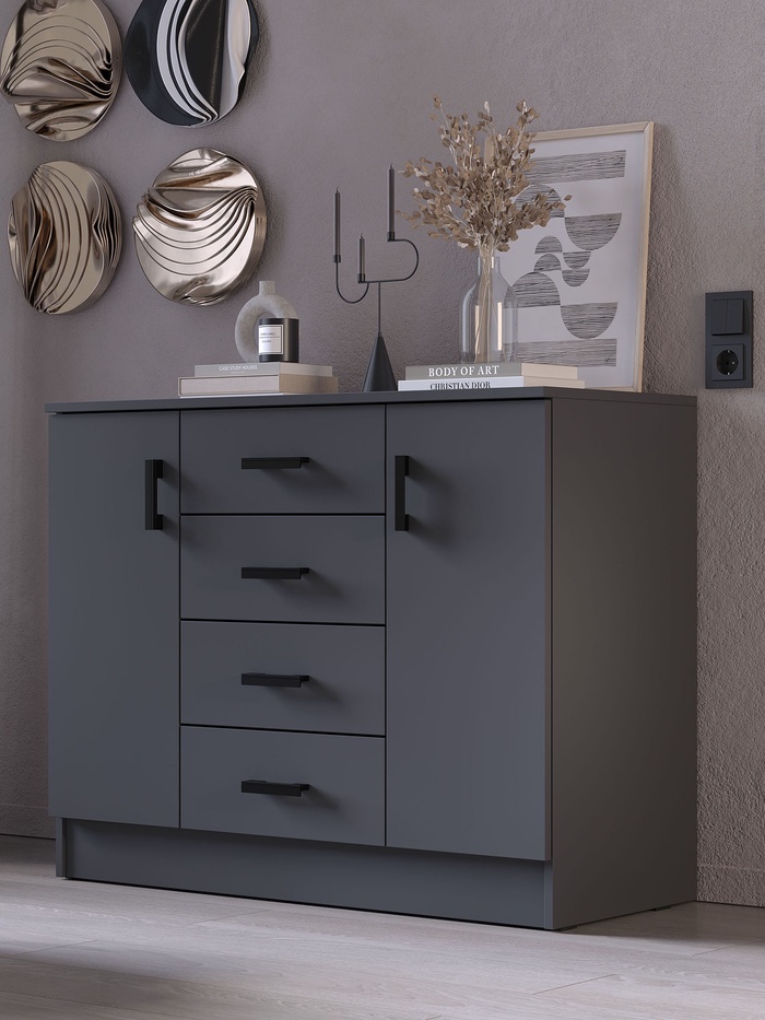 Комод напольный «Эра» К1000-2Д, 1000×430×830 мм, цвет графит