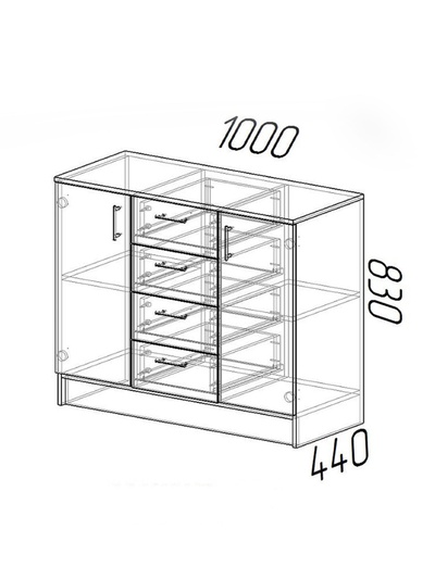Комод для хранения «Эра. К1000-2Д», 4 ящика, 2 дверцы, 1000×430×830 мм, цвет графит