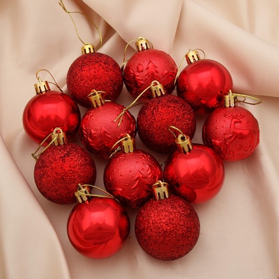 УЦЕНКА Набор шаров пластик d-5 см, 12 шт "Зимняя ночь" красный