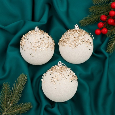 УЦЕНКА Набор шаров пластик d-8 см, 3 шт "Новелла блеск" золото