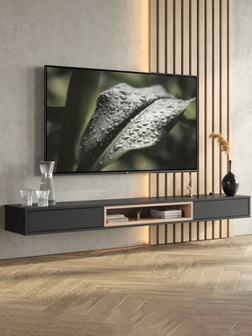 Тумба под ТВ подвесная «Амели», 1802×315×160 мм, цвет чёрный/дуб вотан