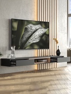 Тумба под ТВ подвесная «Амели», 1802×315×160 мм, цвет чёрный/дуб вотан  (артикул 10988707)  большой выбор товаров оптом и в розницу по низким ценам с доставкой