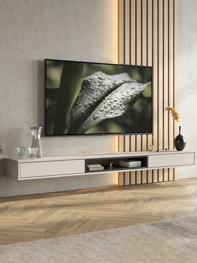 Тумба под ТВ подвесная «Амели», 2002×315×160 мм, цвет кашемир/чёрный