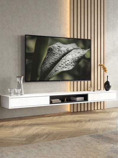 Тумба под ТВ подвесная «Амели», 2002×315×160 мм, цвет белый/чёрный