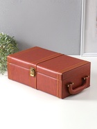 Шкатулка подарочная под 2 бутылки «Гладкая кожа» и набор 4 предмета, коричневая, 34.5×20×12 см - Фото 4