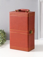 Шкатулка подарочная под 2 бутылки «Гладкая кожа» и набор 4 предмета, коричневая, 34.5×20×12 см - Фото 7