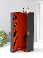 Шкатулка подарочная под бутылку «Чёрная с оранжевой вставкой», и набор 4 предмета, 35×10×11.5 см - Фото 2