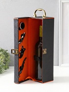 Шкатулка подарочная под бутылку «Чёрная с оранжевой вставкой», и набор 4 предмета, 35×10×11.5 см - Фото 3