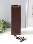 Шкатулка подарочная под бутылку «Кожа питона» и набор 4 предмета, коричневая, 35×11×12 см - Фото 1