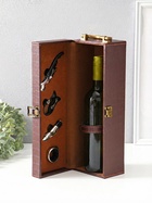 Шкатулка подарочная под бутылку «Кожа питона» и набор 4 предмета, коричневая, 35×11×12 см - Фото 2